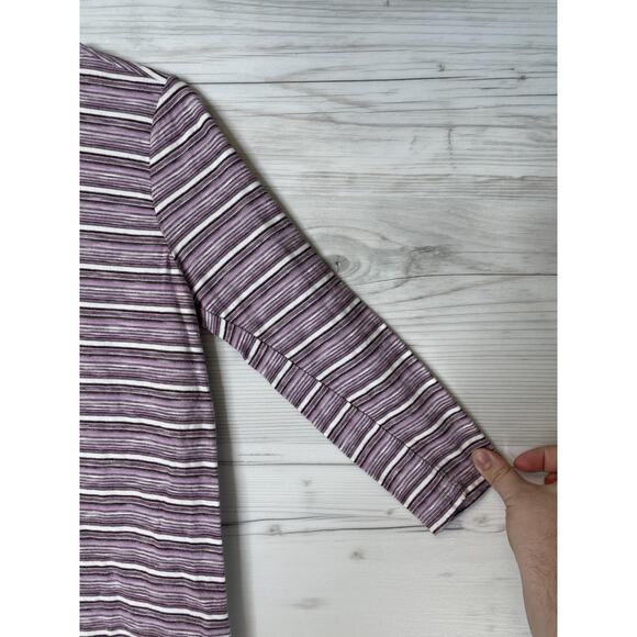 Laura Scott Shirt Womens Medium Purple White Striped 3/4 Sleeve Cotton Knit - Picture 3 of 9